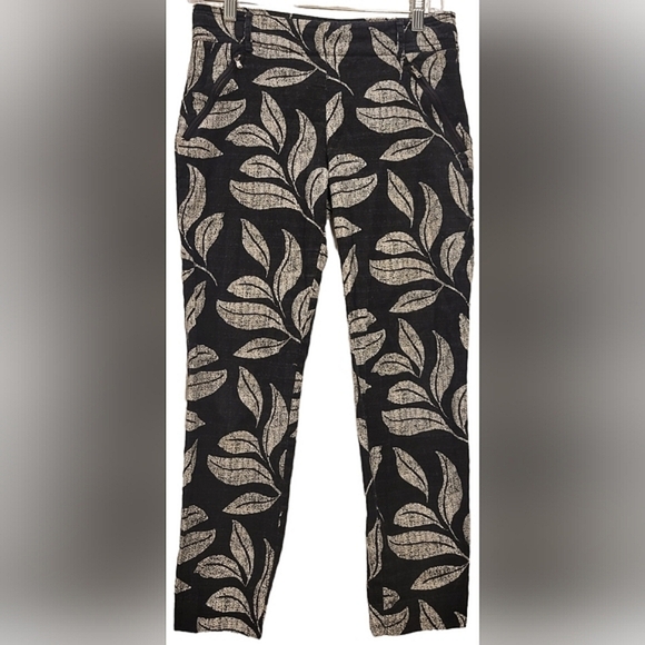 Anthropologie Cartonnier Charlie Trouser Women's Pants Size 2 Blk and White Leaf - Picture 3 of 8